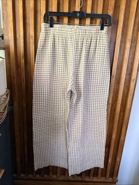 Miso Loungewear Casual Gingham Tan Cotton Wide Leg Pajama Pants. L